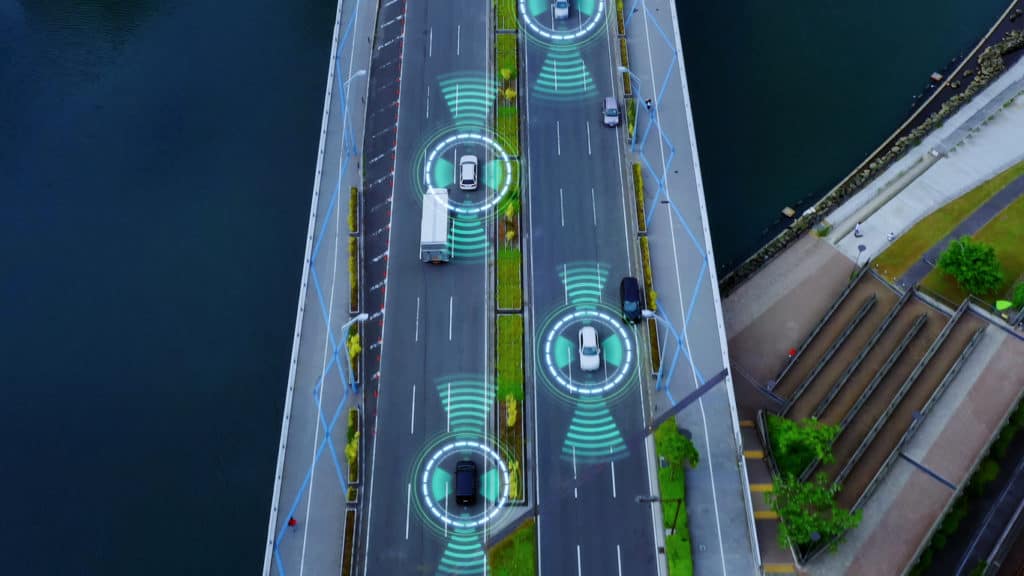 Lidar image of vehicles on a bridge, autonomous driving, airborne lidar - Innodata