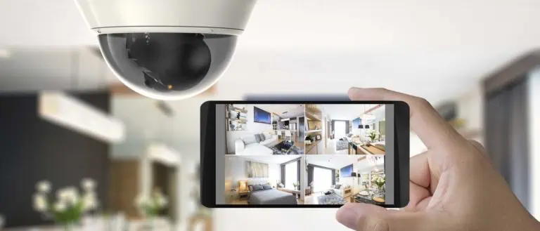 hand holding 3d rendering mobile connect with security camera
