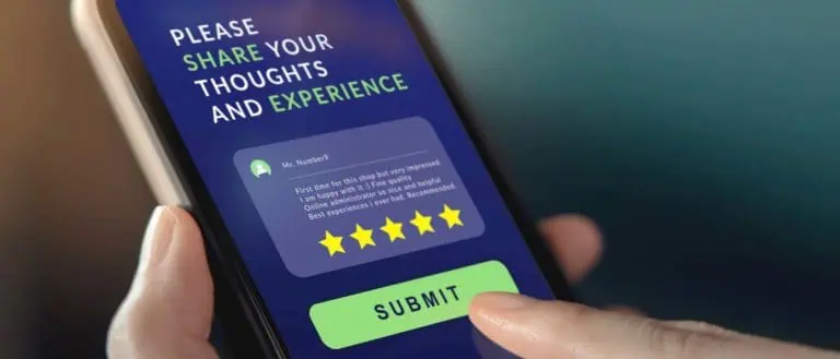 Customer Experiences Concept. Woman Using Mobile Phone to Giving Feedback via the Internet. Positive Review. Client Satisfaction Surveys