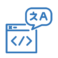 Blue icon of a computer box signaling multilingual capabilities