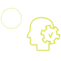 Yellow-green icon showing a person's head with a cog next to it