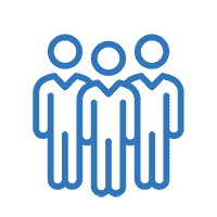 Blue icon showing a group of three people in a team
